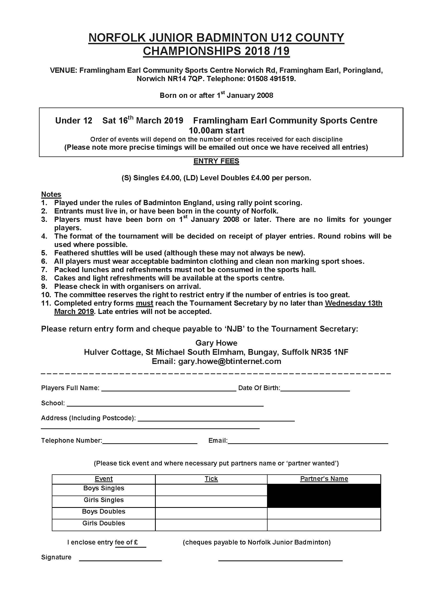 U12 County Restricted | Norfolk Badminton